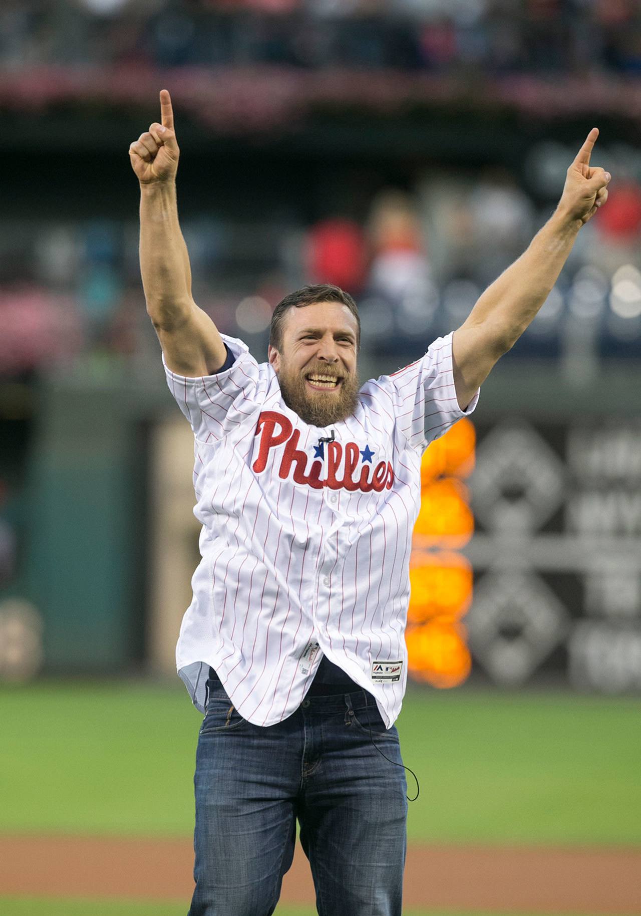 AJ Styles throws out the first pitch at the Philadelphia Phillies game:  photos