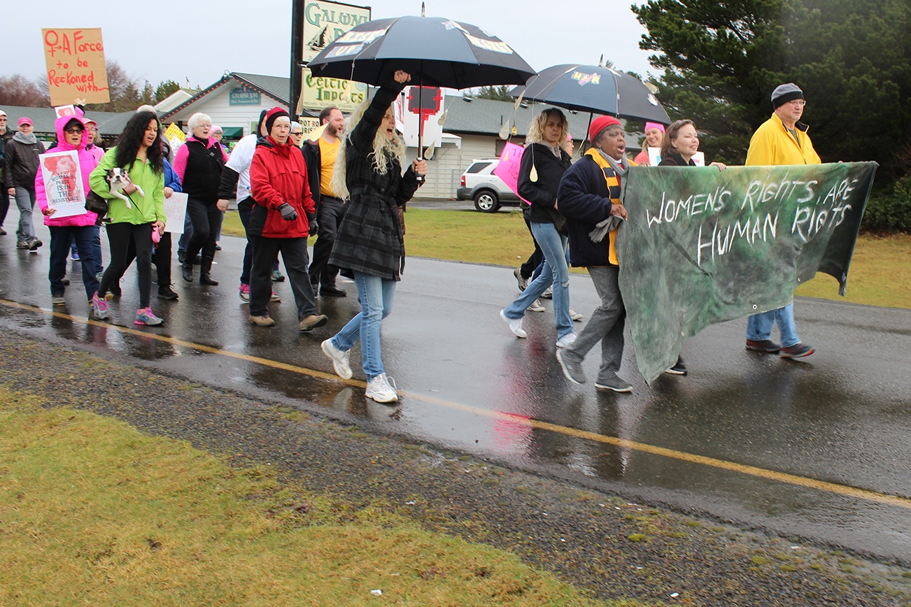 North Coast New/Angelo Bruscas photo: The North Beach Women’s March started Saturday morning with a rally at Galway Bay.