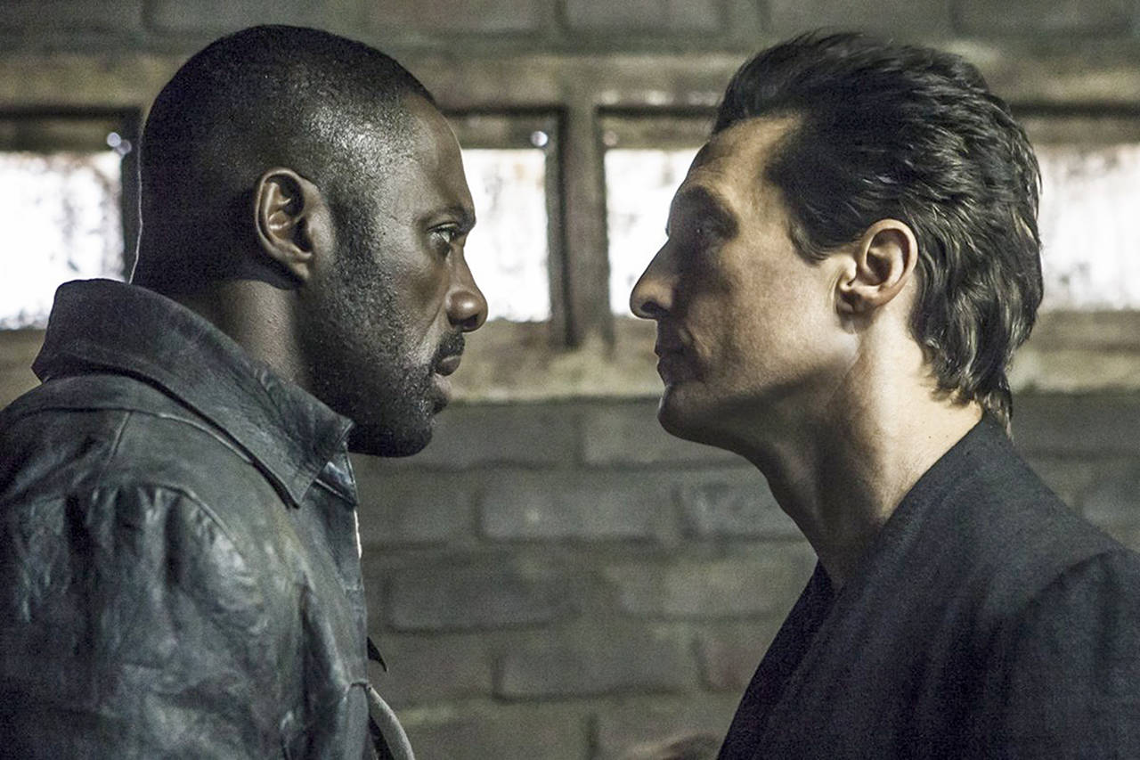 Ilza Kitshoff | Columbia Pictures                                 Roland (Idris Elba) and Walter (Matthew McConaughey) square off in “The Dark Tower.”