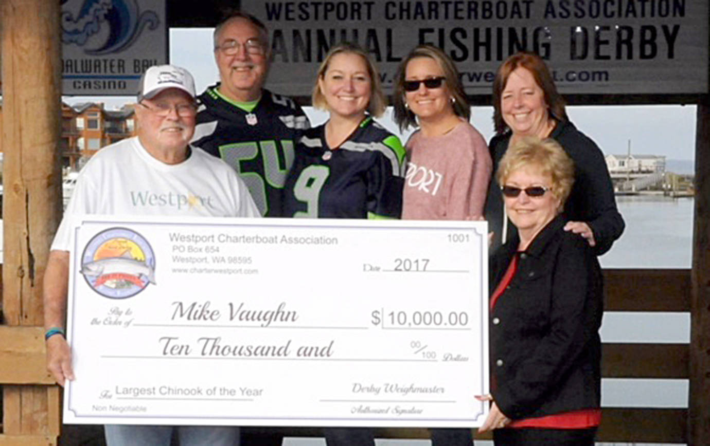 WESTPORT CHARTER ASSOCIATION                                A 24.15-pound Chinook salmon earned California angler Mike Vaughn the top prize in this year’s Westport Charter Association derby.