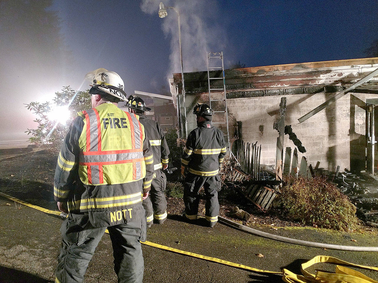 McCleary firefighters responded to a fire at the site of the old Mark Reed Hospital early Monday morning. (McCleary Fire Dept. photo)