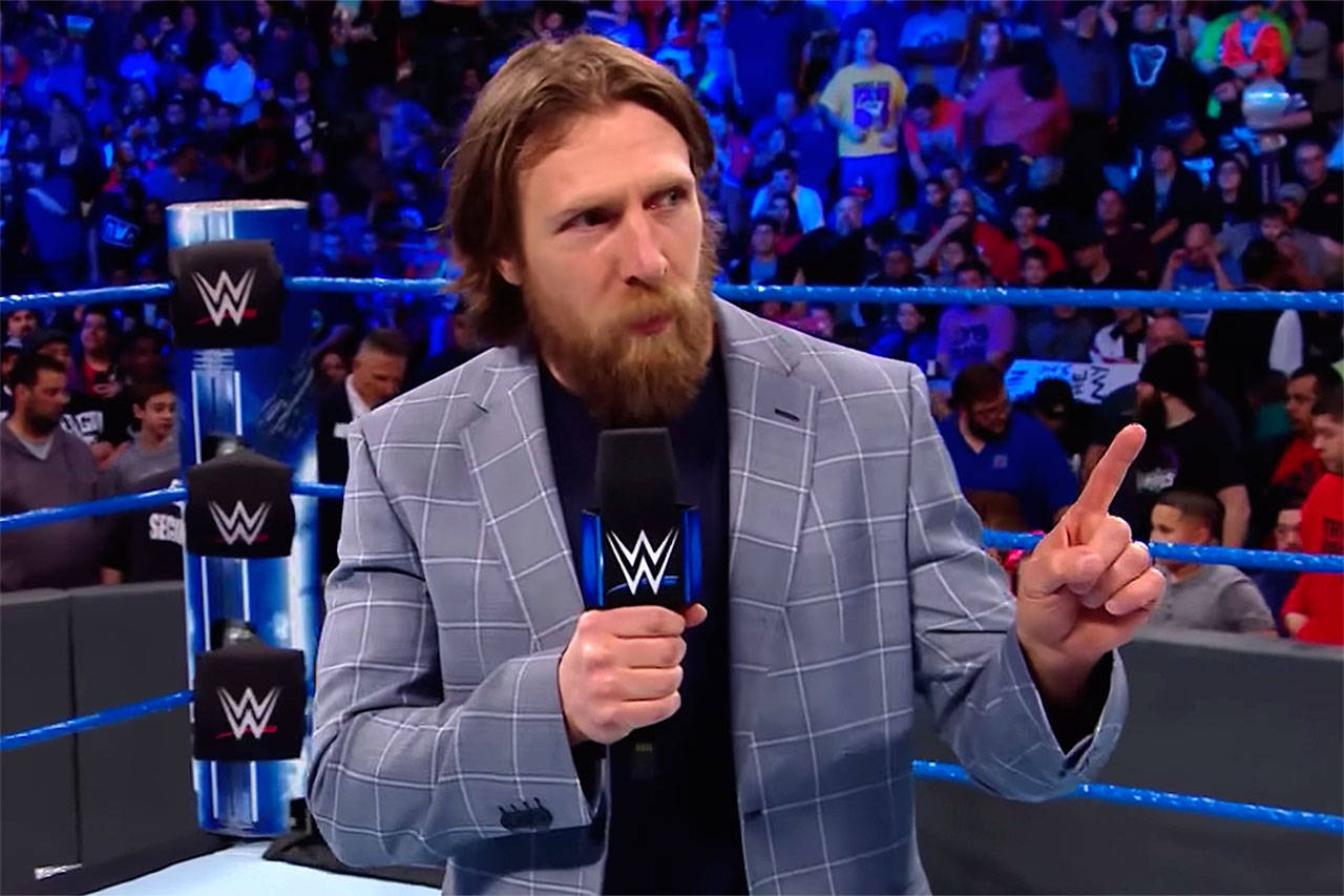 (WWE YouTube channel) Professional WWE wrestler and Aberdeen native Daniel Bryan informs the crowd of Smackdown Live that he has been medically cleared to return to wrestling.