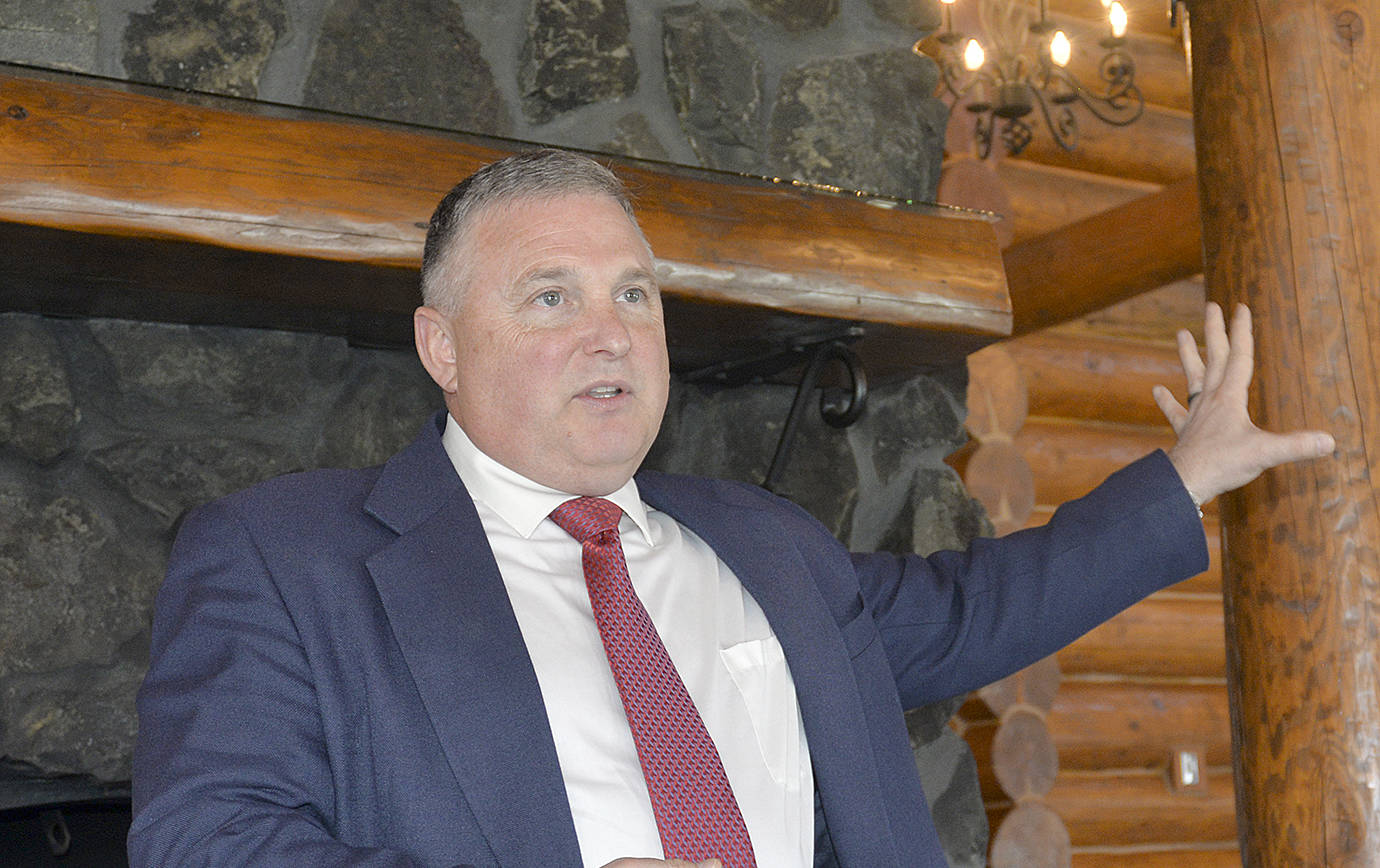 DAN HAMMOCK | THE DAILY WORLD                                Aberdeen Police Lt. Kevin Darst addresses the public at an Aberdeen Police Department meet and greet featuring both candidates for the vacant chief of police job.