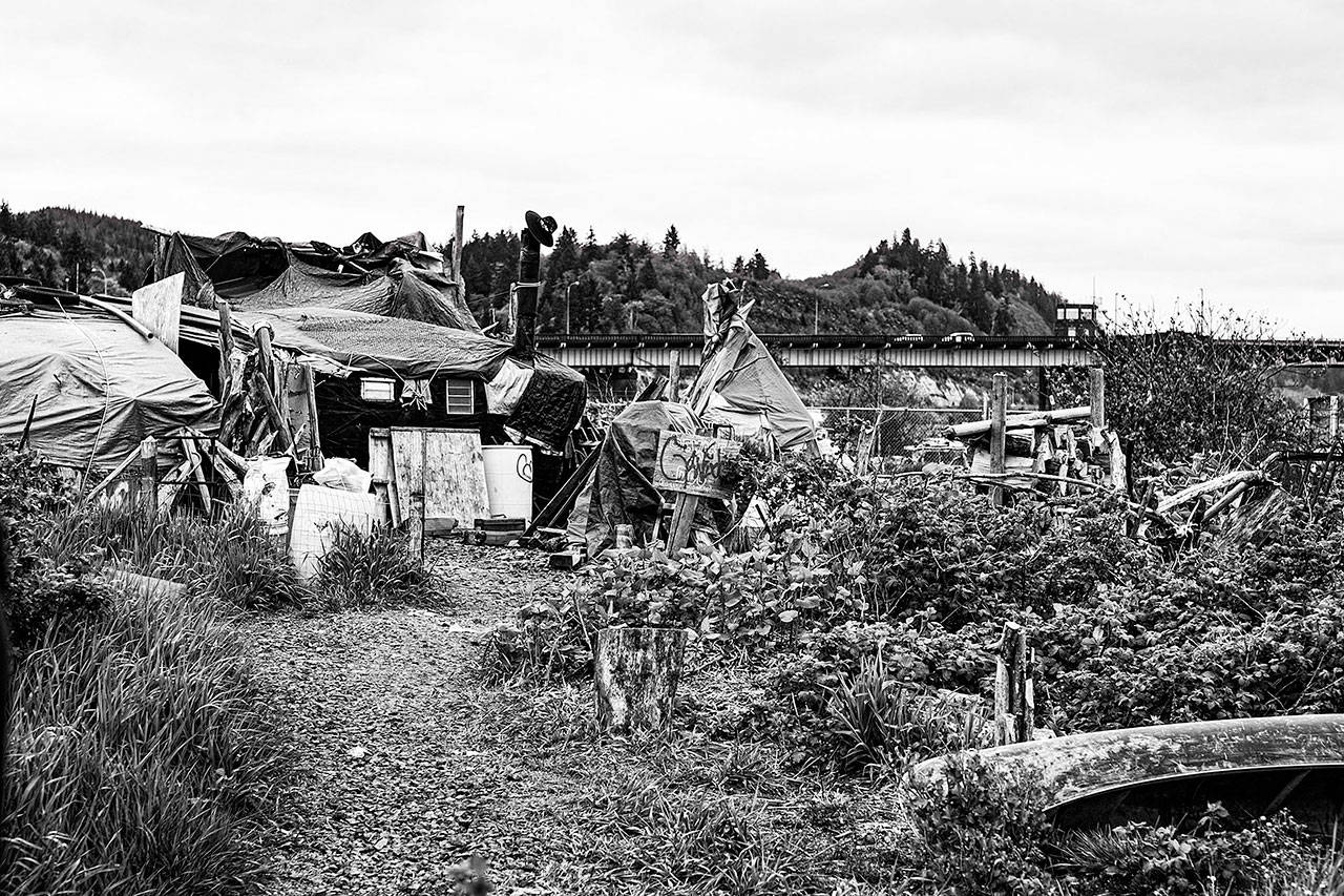 (Courtesy Jeff Moses) One of the cabins along the Chehalis River in Aberdeen. The landowner and his partner are attempting to evict the people who live there.