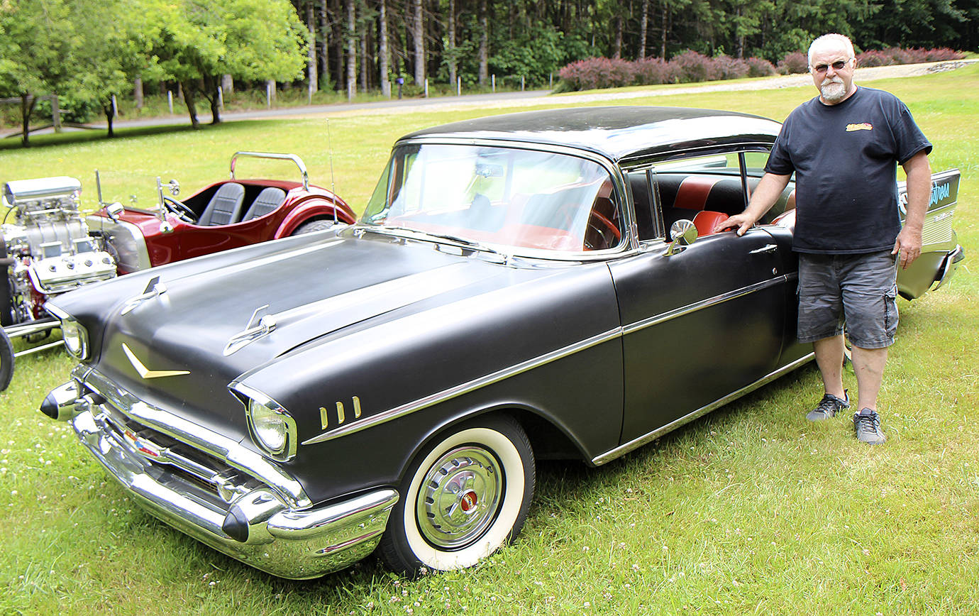 DAN HAMMOCK | THE DAILY WORLD                                Bruce Jones of Montesano bought this 1957 black Chevrolet hardtop for $20 when he was 15. He’s been winning awards for it at car shows since he started the circuit in the early 1970s.