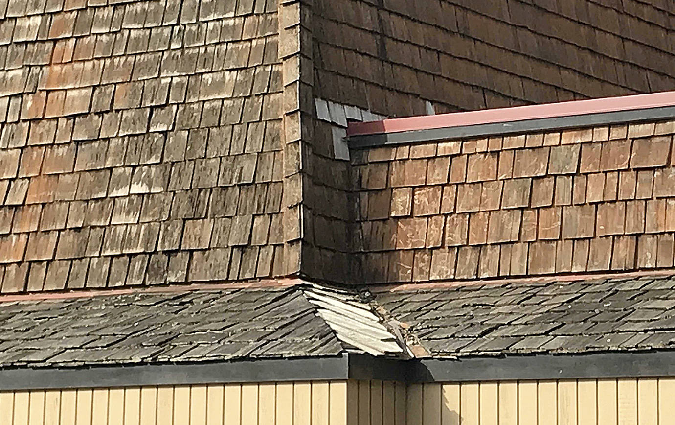 COURTESY PHOTO                                The old cedar shake roof at Hoquiam High School is in need of replacement, and the school district is proposing a $6.8 million bond to pay for it, as well as improvements to Lincoln Elementary School.