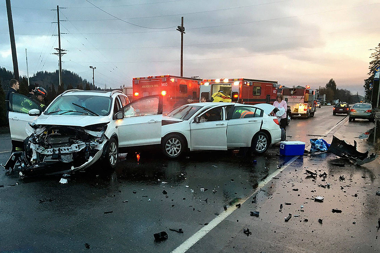 (Courtesy Aberdeen Police Department) Two cars crashed nearly head-on Wednesday afternoon on West Curtis Street.