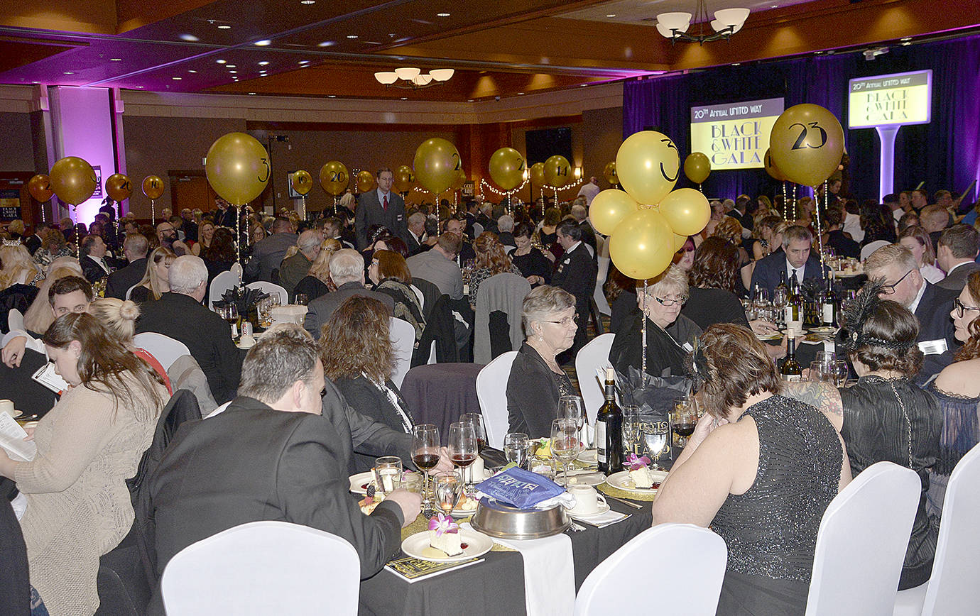 DAN HAMMOCK | GRAYS HARBOR NEWS GROUP                                 About 300 people raised thousands of dollars for the United Way at the 20th annual Black and White Gala at the Quinault Beach Resort and Casino Saturday night. The live auction started as the cheesecake dessert was served. The money raised Saturday adds to the total of more than $1.5 million raised during the event’s history.