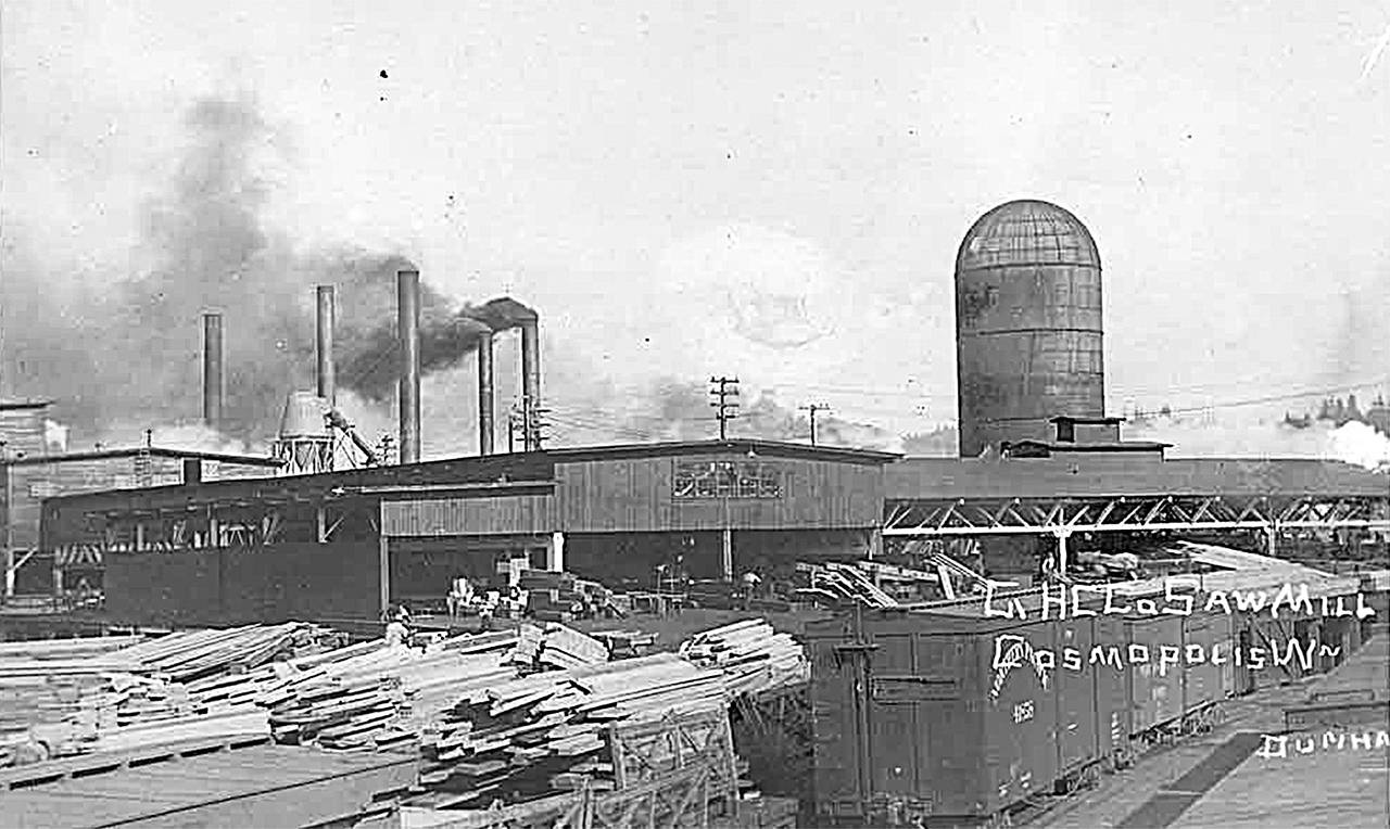 Roy Vataja Collection                                 A portion of the Grays Harbor Commercial Co. sawmill in Cosmopolis as it appeared around 1900 in an image captured by a photographer named Dunham. Cosmopolis was the only “company town” on the Harbor, and it was under the tight-fisted rule of mill superintendent Neil Cooney.