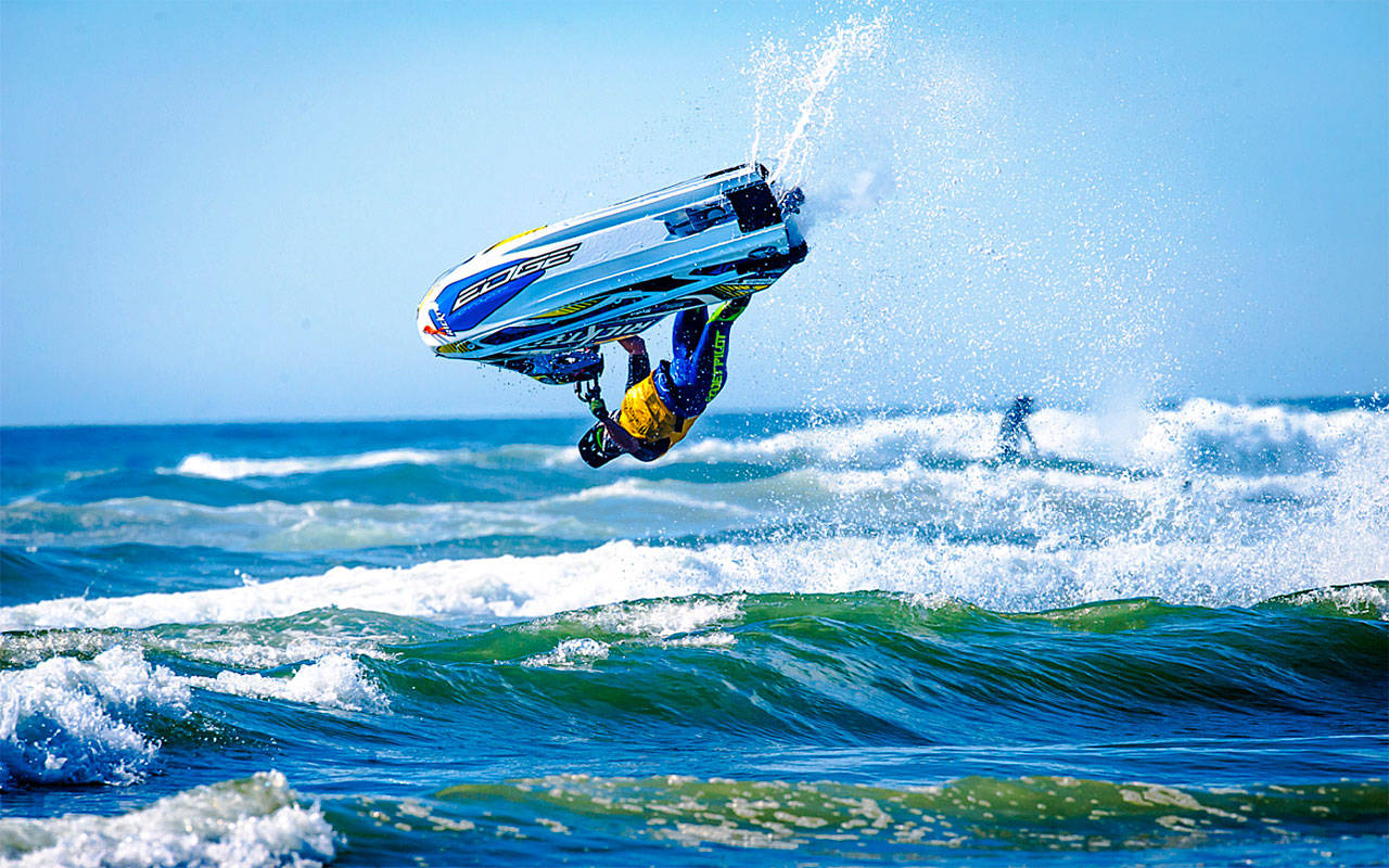 Photo by Denise Knudson                                A jet ski rider performs a trick at the 2016 Grayland Open. The event is cancelled this year but will resume in 2020.