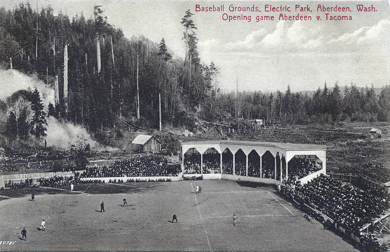 Photo courtesy Polson Museum                                Electric Park opened on the Aberdeen-Hoquiam border on Labor Day 1913, a momentous event marked by a parade, a grand ball and several sporting events, including a baseball game “between Hoquiam shingleweavers and a picked team from Aberdeen,” as reported in the Washingtonian newspaper. (Hoquiam won.)