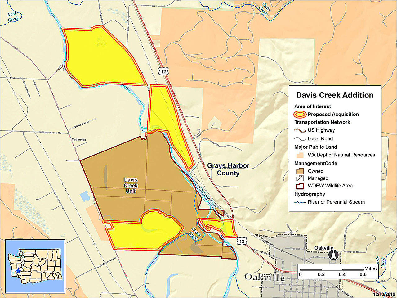 COURTESY WDFW                                 The Department of Fish and Wildlife is seeking public comment on a proposed land acquisition project near Oakville.