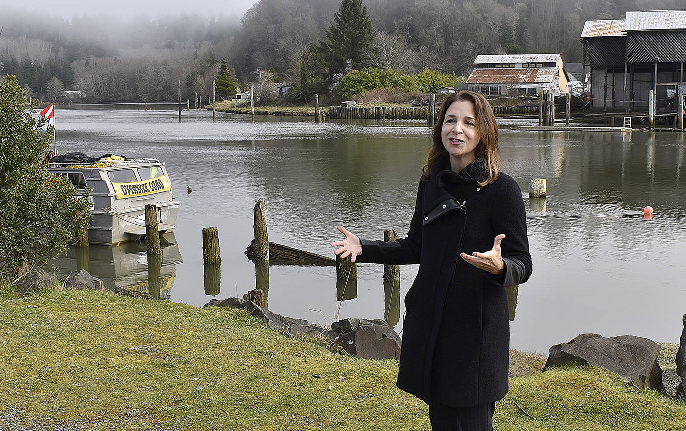 DAN HAMMOCK | GRAYS HARBOR NEWS GROUP                                State Commissioner of Public Lands Hilary Franz visited Hoquiam Thursday ahead of the removal of the vessel Lady Grace from the Hoquiam River.