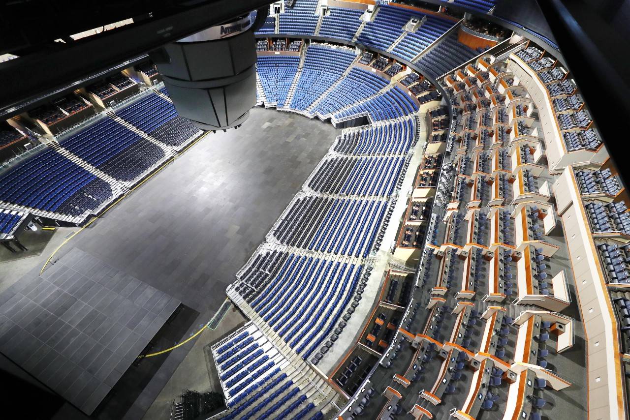 The seats are empty at the Amway Center in Orlando, home of the NBAs Orlando Magic, on Thursday, March 12, 2020. The NBA has suspended the season due to the Coronavirus. (Stephen M. Dowell/Orlando Sentinel)