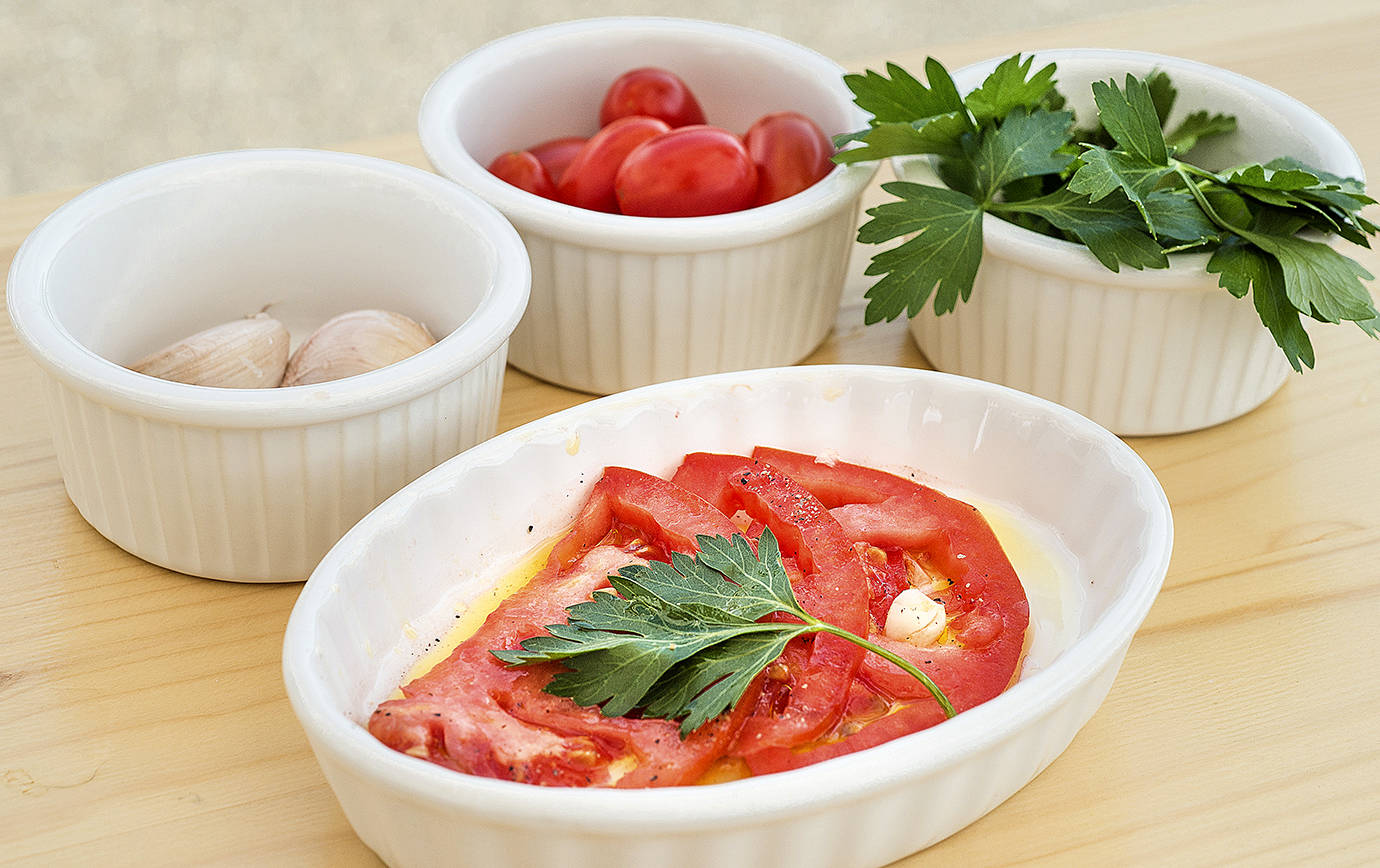 Photo courtesy U.S. Department of Agriculture                                One reward of nurturing a tomato plant from seedling to fruit is a simple tomato salad.