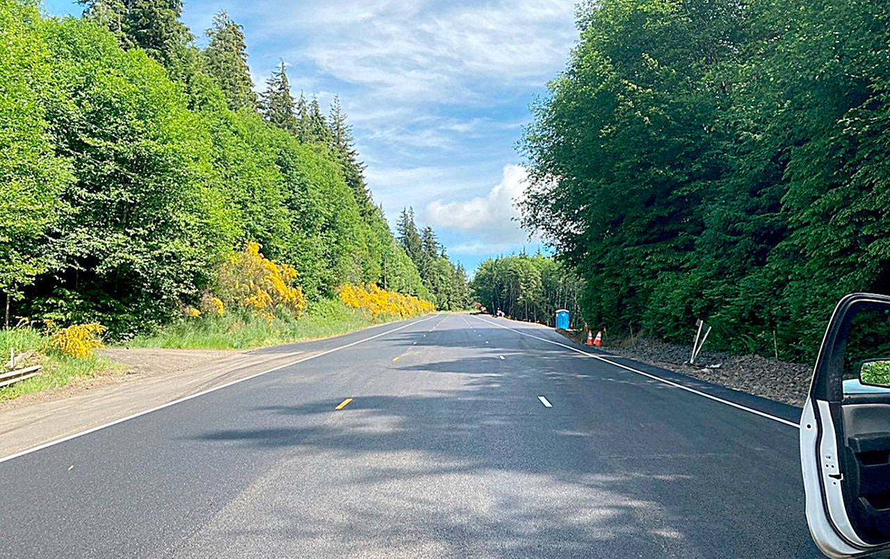 COURTESY DEPARTMENT OF TRANSPORTATION                                 New pavement on Highway 101 at Cosi Hill. The roadway was closed for five days as the roadway was paved, one of the last steps in the $10 million project to shore up a slide-prone section of roadway near milepost 79.