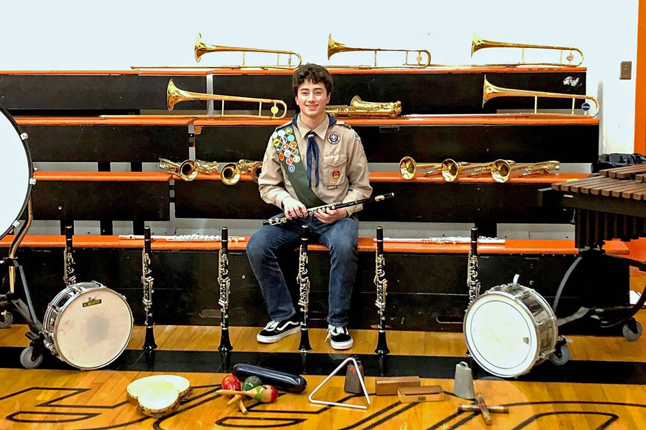 Photo by Tifanie Kelly                                Foster Patterson’s Eagle project was a musical instrument drive for the Wishkah Valley School District.