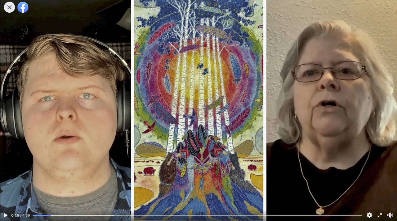 Screenshot from video                                Tenors Hezekiah Zschomler, left, and Sandy Lloyd are among the choir members featured in the “Let It Matter” video produced by choir director Kari Hasbrouck. The accompanying artwork, created by Ellen Uytewaal, is called “Harmony.”