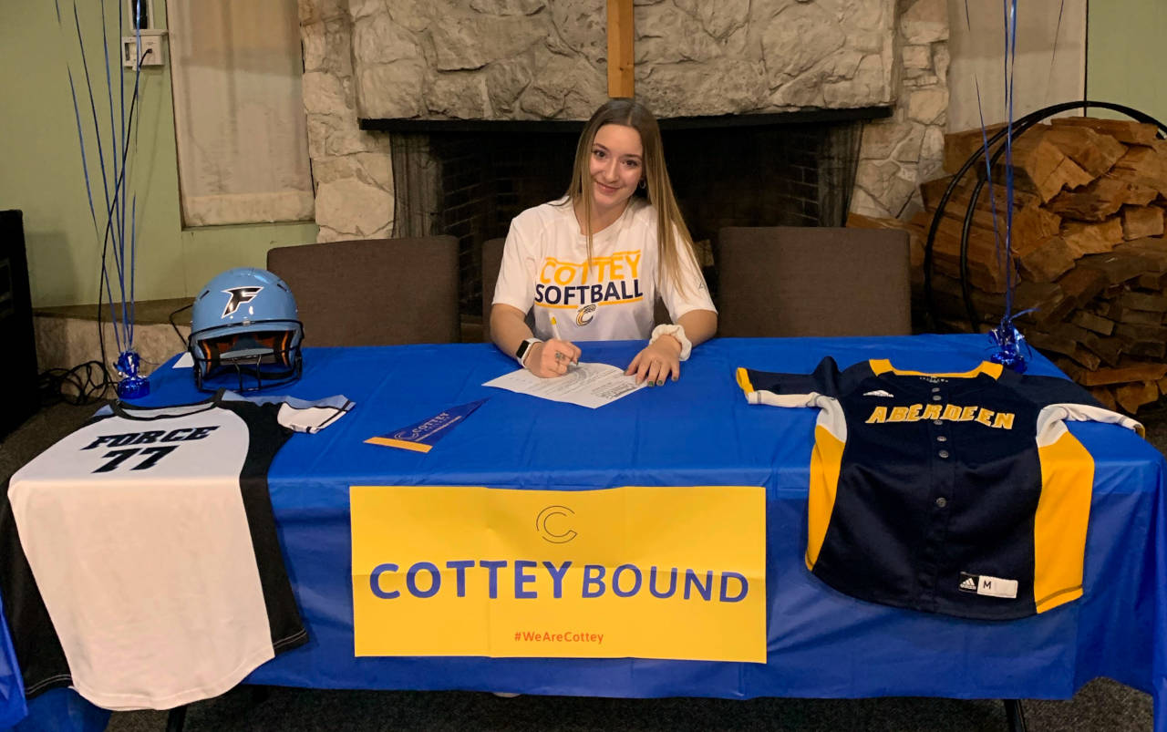 Aberdeen High School senior Katlynn Smith signed a National Letter of Intent on Monday to play softball for Cottey College (Missouri). (Submitted photo)