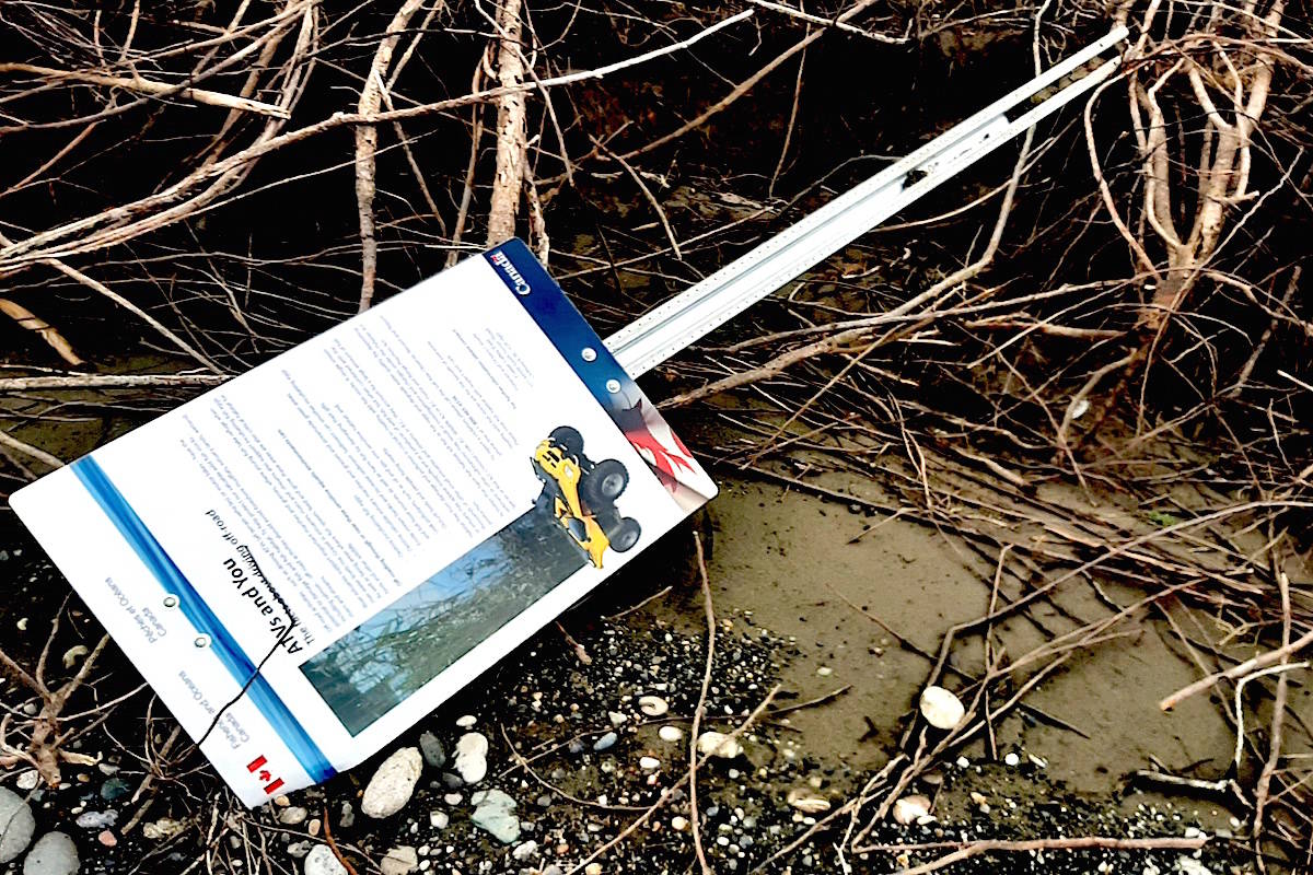 Signs geared to protecting salmon habitat were damaged at the Fraser River near Chilliwack. (Facebook)