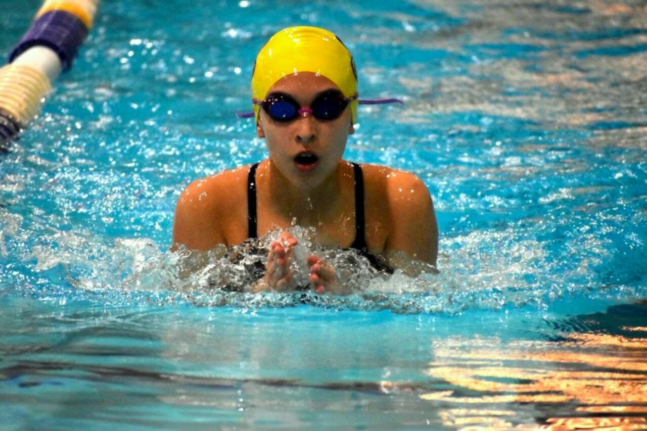 SUBMITTED PHOTO Aberdeen swimmer Anna Matisons qualified for the state tournament with a victory in the 100 yard breaststroke against Black Hills on Wednesday at the Grays Harbor YMCA in Hoquiam.