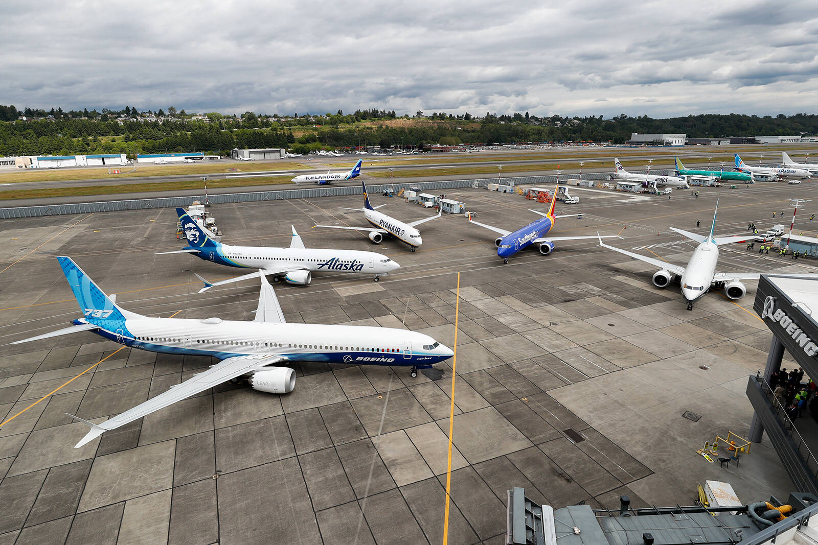 Jennifer Buchanan | Seattle Times | TNS | File Photo 
An Icelandair 737 taxis past the 737 MAX family of airplanes outside Boeing’s Seattle Delivery Center at Boeing Field in June 2022.