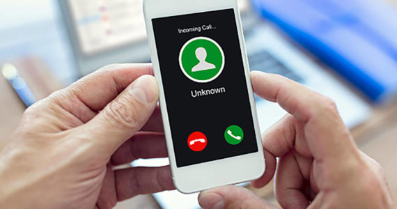 Incoming call with unknown unsolicited number or caller ID on mobile phone