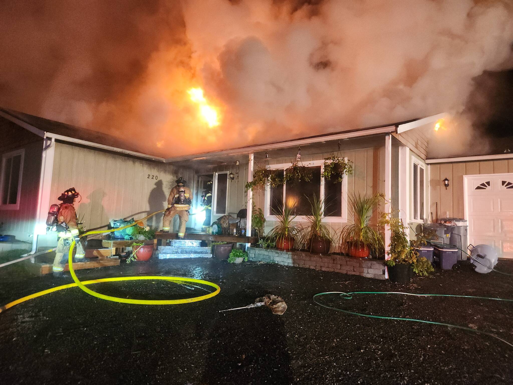 A fire reported early the morning of Oct. 12 destroyed a house in rural Grays Harbor County north of Montesano. (Courtesy photo / Grays Harbor Fire District)