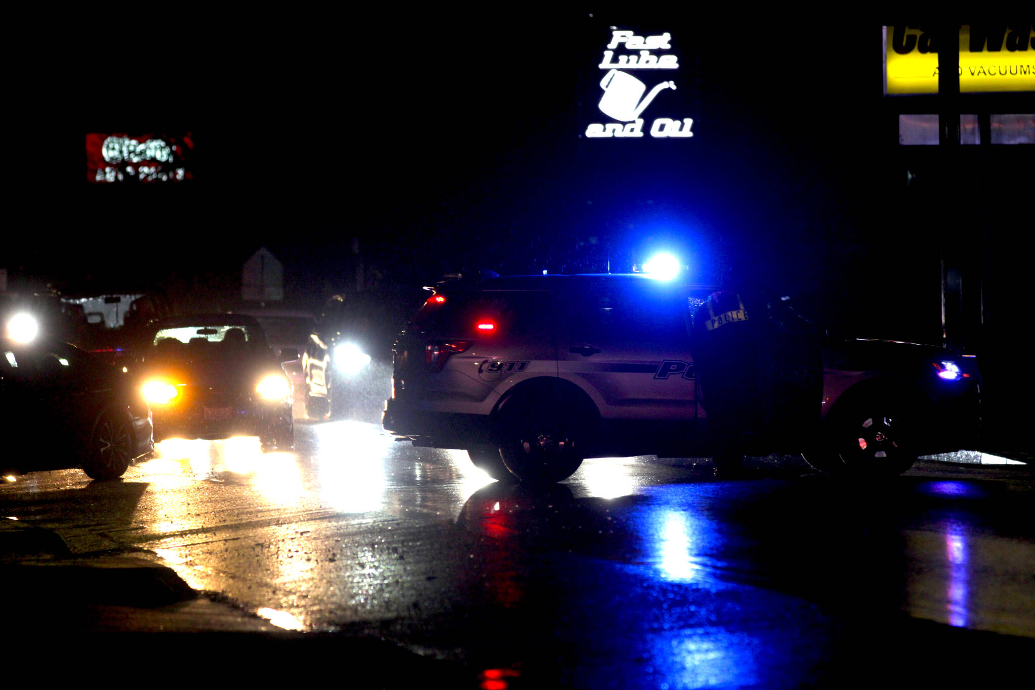 Traffic is rerouted off Simpson Avenue after a fatal hit-and-run occurred between a pedestrian and two separate vehicles on Jan. 4. (Michael S. Lockett / The Daily World)