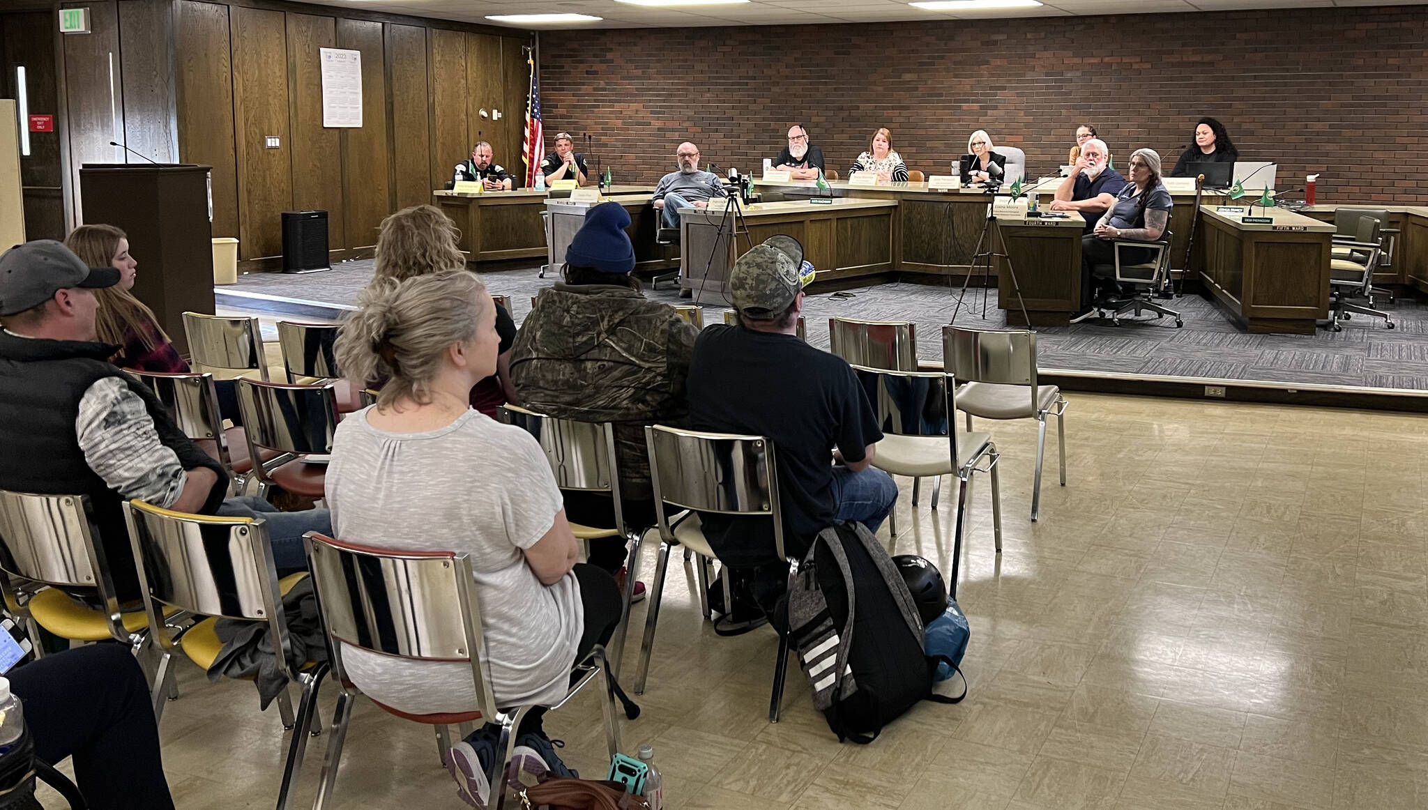 About 15 people attended the city of Aberdeen’s community discussion on homelessness Thursday, April 27. (Clayton Franke / The Daily World)