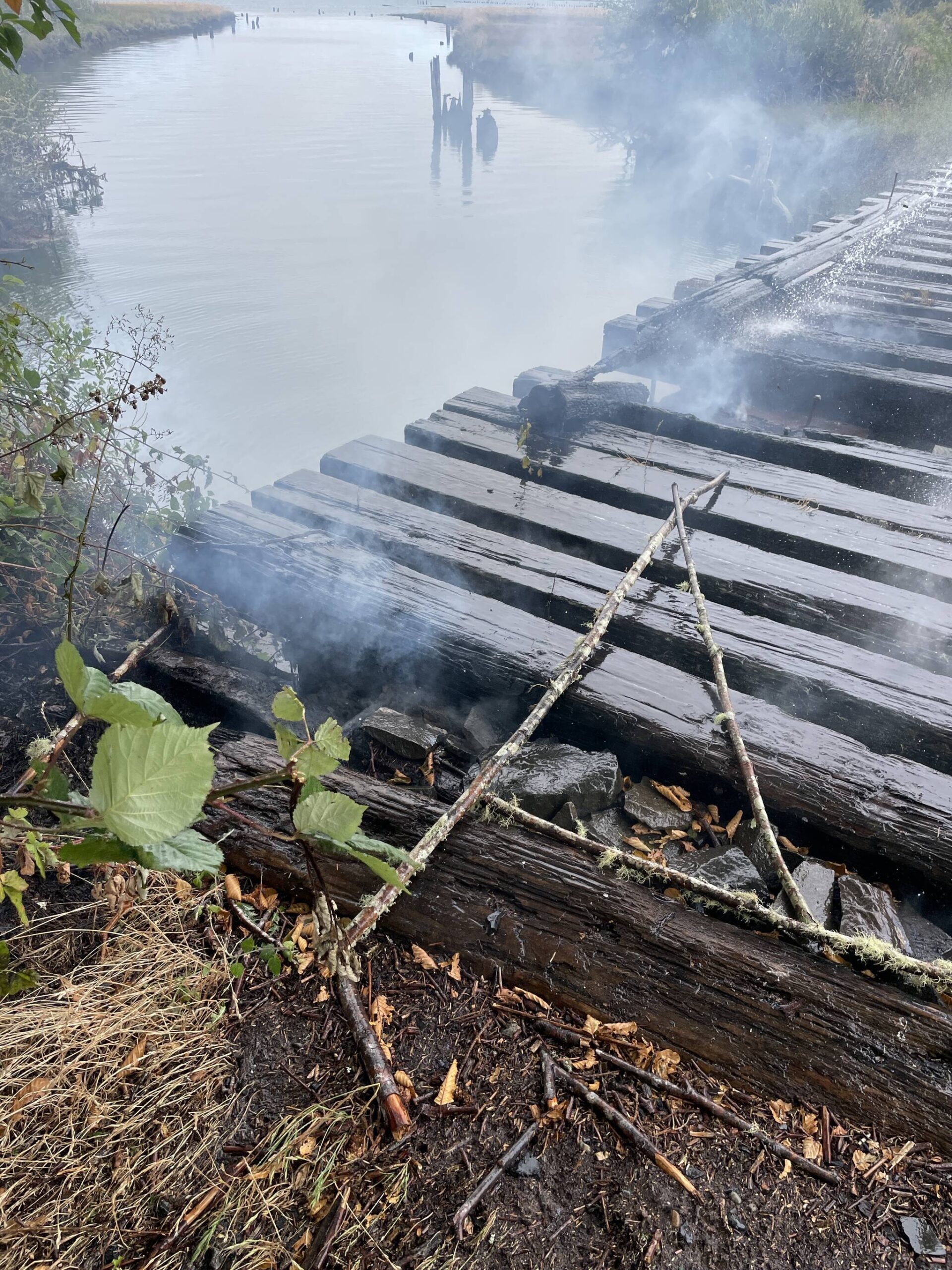 Aberdeen firefighters responded to a fire on a derelict rail trestle Sunday near the Bishop Athletic Complex. (Courtesy photo / Aberdeen Fire Department)