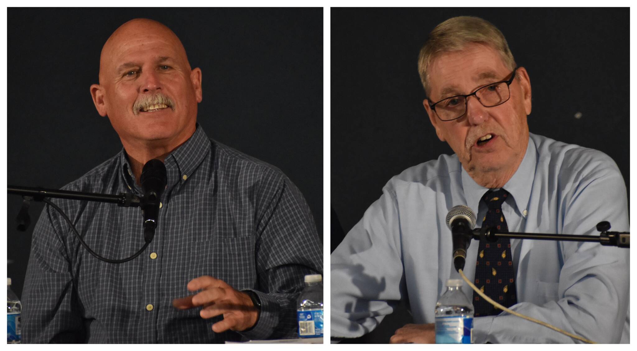 Tom Taylor, left, and Bob Peterson are candidates for position 2 on the Ocean Shores city council. (Clayton Franke / The Daily World)