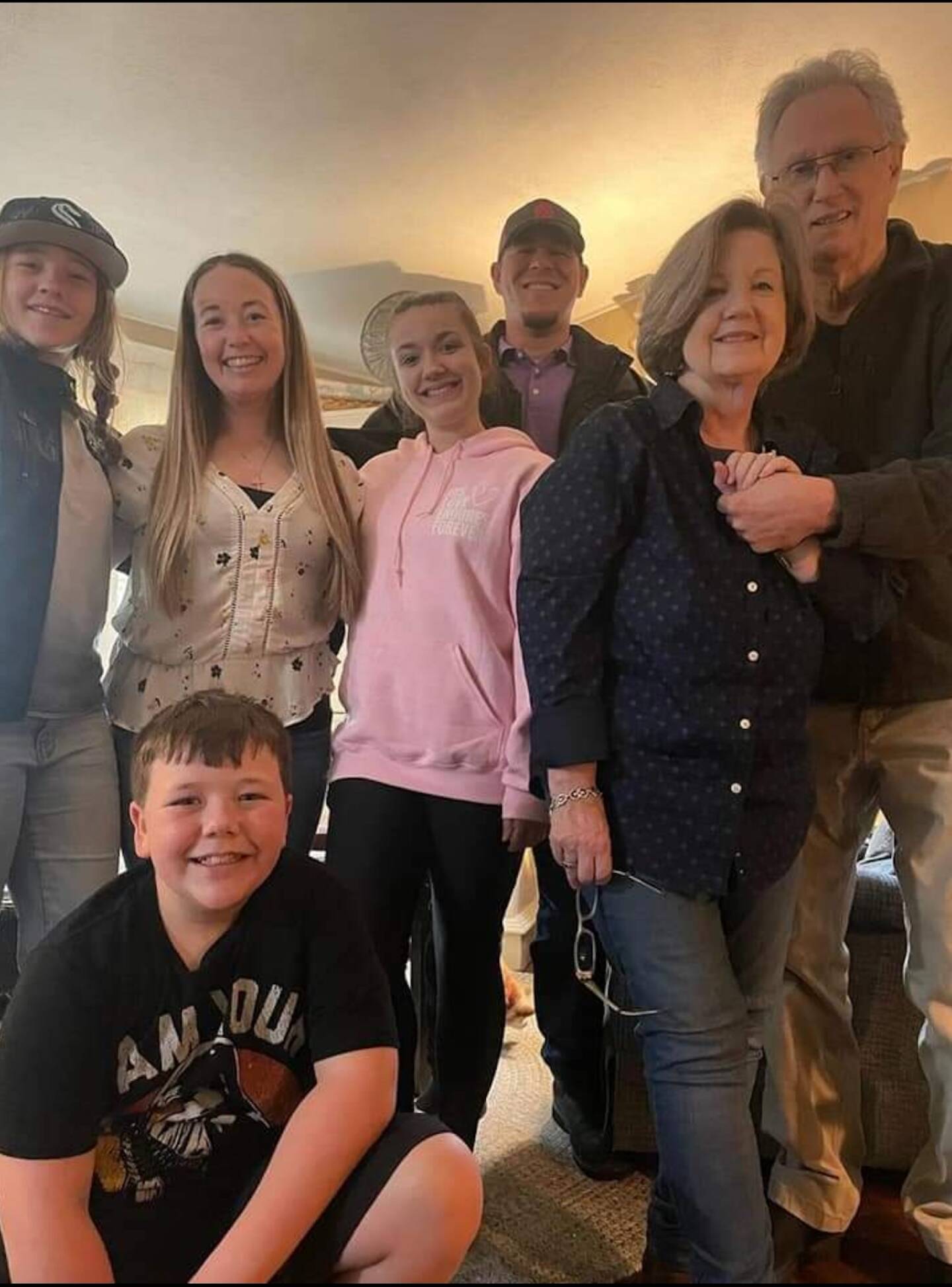 Provided photo
Jim George, far right, stands proudly with many of his family members. From left: Keylee, Talon (in front), Katie, Ghianna, Mitch Dehnert, Barb and Jim.