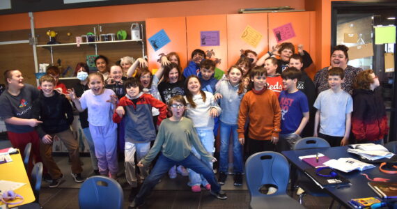 Clayton Franke / The Daily World
Andrea Andrews’ fifth grade class at Lincoln Elementary in Hoquiam poses for a photo on May 2. The class recently lobbied Mason County Commissioners to adopt a resolution declaring protections for Bigfoot.