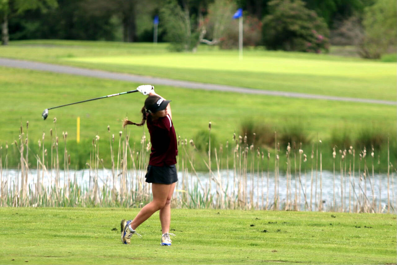 SUBMITTED PHOTO Montesano’s Hailey Blancas is in the lead after the first day of competition at the 1A District 4 Girls Golf Tournament on Monday at the Tumwater Valley Golf Course.