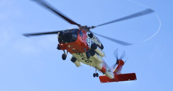 Michael S. Lockett / The Daily World
A Coast Guard MH-60 Jayhawk lands at the Ocosta School District’s football field on Tuesday.