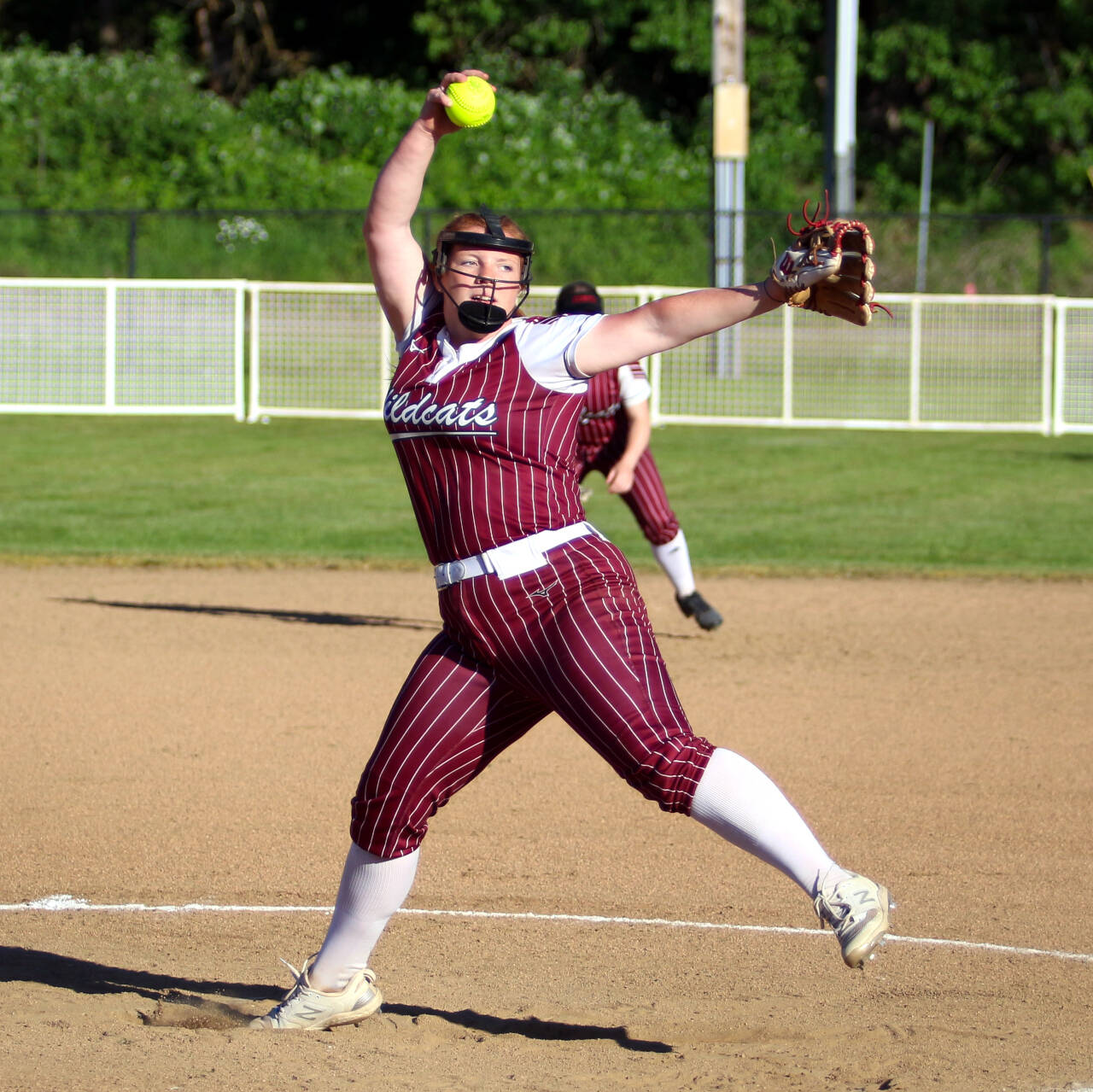 RYAN SPARKS | THE DAILY WORLD Ocosta ace Jessie Gilbert throws a pitch against Ilwaco at the 2B District 4 Tournament on Wednesday at Ft. Borst Park in Centralia.