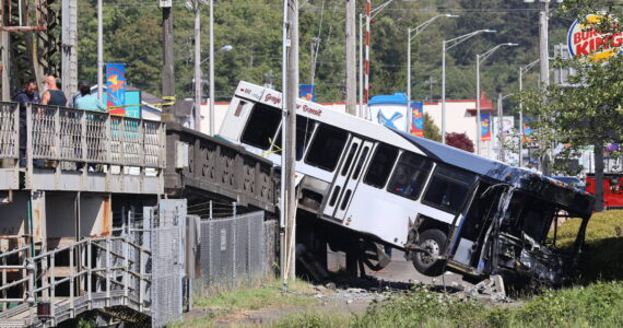 Michael S. Lockett / The Daily World
A Grays Harbor Transit bus was involved in a crash on Wednesday afternoon.