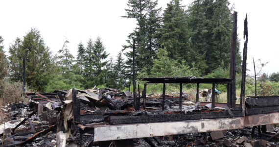 Michael S. Lockett / The Daily World
A residential trailer in Elma was completely destroyed by a fire on Tuesday.