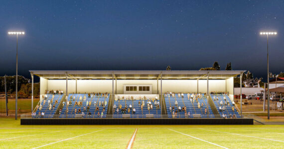 SUBMITTED GRAPHIC 
A computer-generated rendering shows what the proposed Elma High School grandstand may look like.