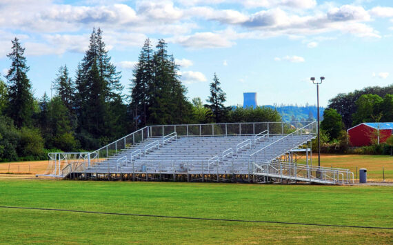 RYAN SPARKS | THE DAILY WORLD Work is yet to begin on the new grandstand project at Elma High School’s Davis Field, which will replace the current metal bleachers (pictured).