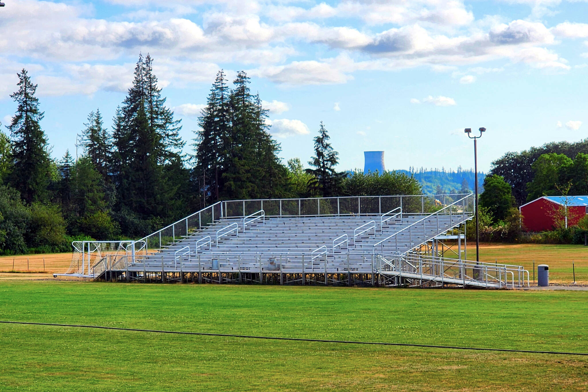 RYAN SPARKS | THE DAILY WORLD 
Work is yet to begin on the new grandstand project at Elma High School’s Davis Field, which will replace the current metal bleachers (pictured).