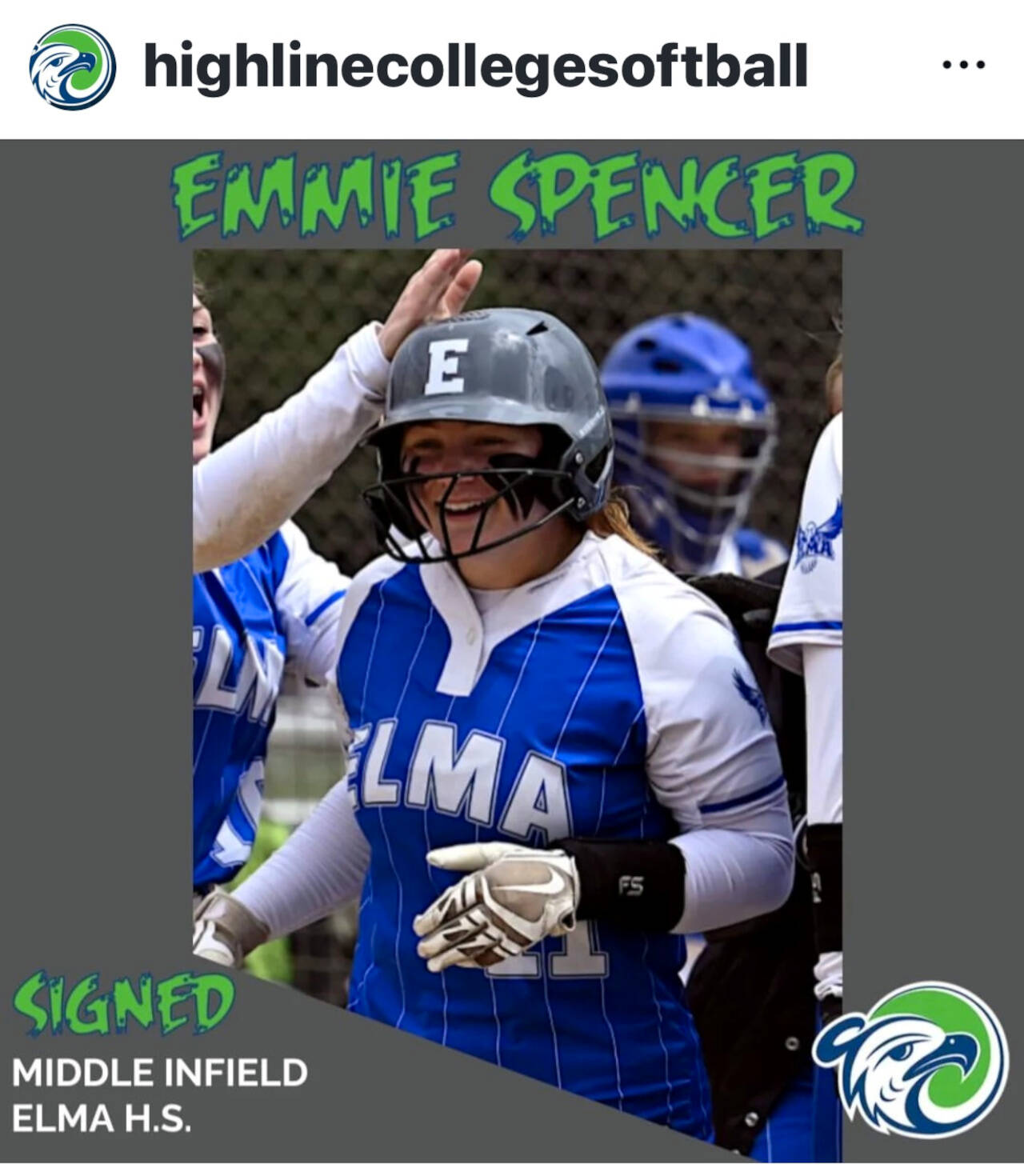 GRAPHIC COURTESY OF HIGHLINE COLLEGE/PHOTO BY CHRYSTAL WELD Recent Elma graduate Emmie Spencer signed to play both girls soccer and softball for Highline College beginning this fall.