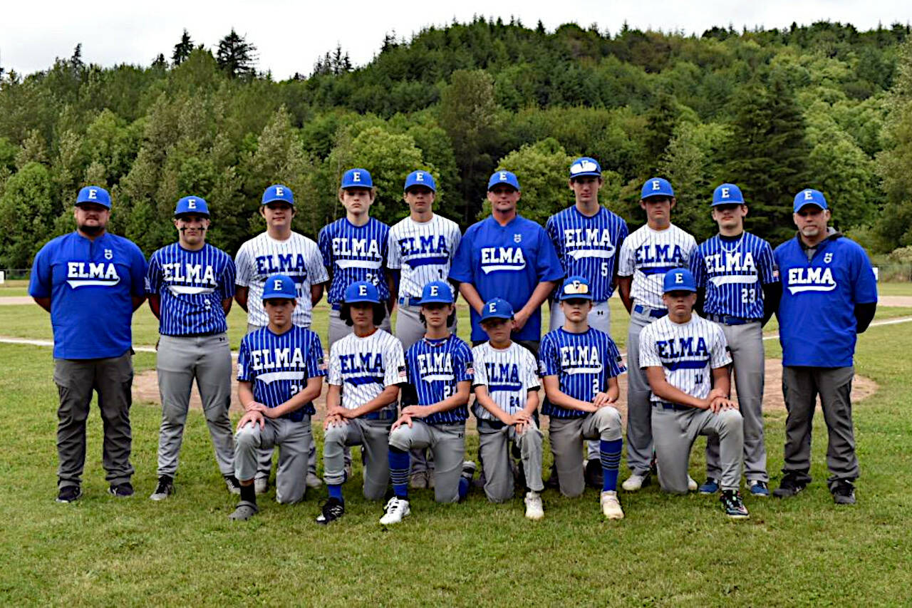 SUBMITTED PHOTO The Elma 14U Pony League team finished its season with a northwest region title and 15-3 record. Pictured are (bottom row, from left): Ryder Lessard, Cruz Vargas, Jordan Lisle, Grahm Rupe, Hunter Lessard, Bryston Crawford. Top row: Head Coach Mike Lisle, Jackson Bucy, Pablo “Micah” Salvatierra, Gavin Muir, Jace Gustafson, Assistant Coach Zach Rupe, James Modersohn, Troy Rupe, Treycen Sample, Assistant Coach Bryan Crawford.