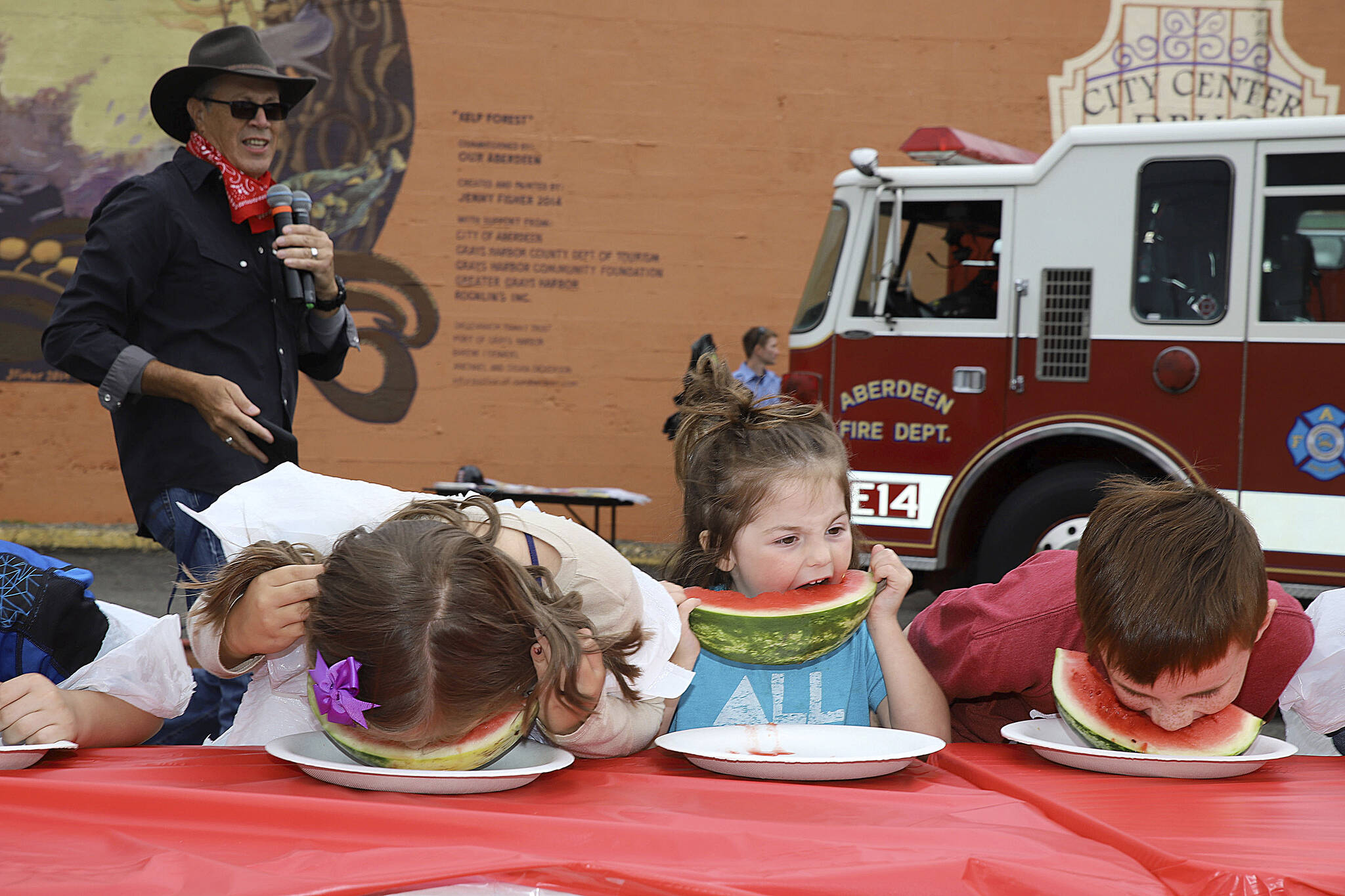 One of the highlights for Aberdeen Summerfest is the watermelon eating contest, which allows children of various age ranges to eat the sweet, juicy fruit as fast as they can. In the past, winners have received gift cards to local businesses and that only adds to the pressure on the competitors. (The Daily World file photo)