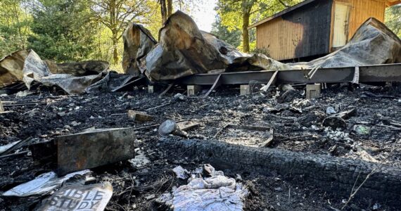 Michael S. Lockett / The Daily World
Fire destroyed a trailer near Elma on Sunday afternoon.