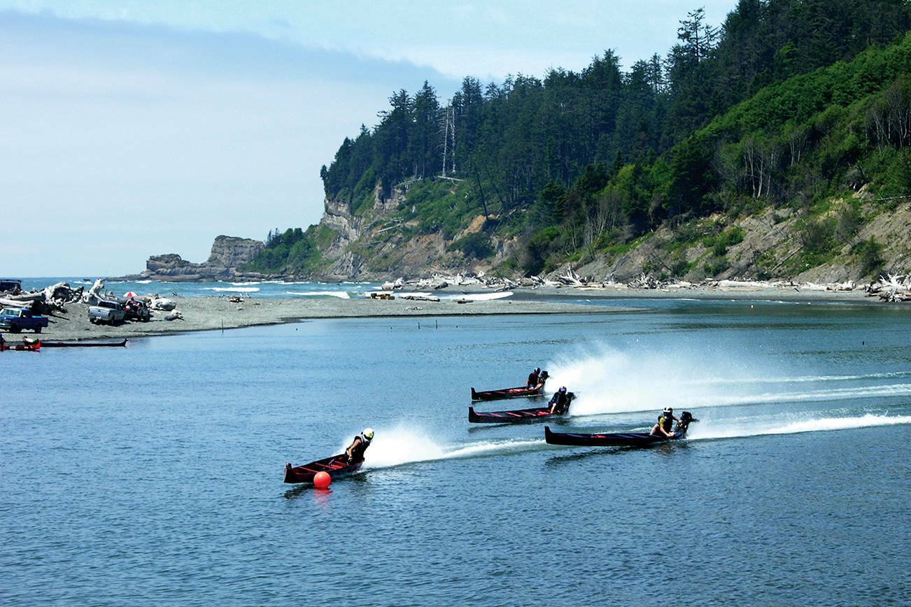 Quinault Indian Nation
The Quinault Indian Nation holds motorized canoe races each year on the Quinault River in Taholah, for Taholah Days on July Fourth. For the first time since the 1980s, the canoes return to the Harbor during Hoquiam Loggers’ Playday.