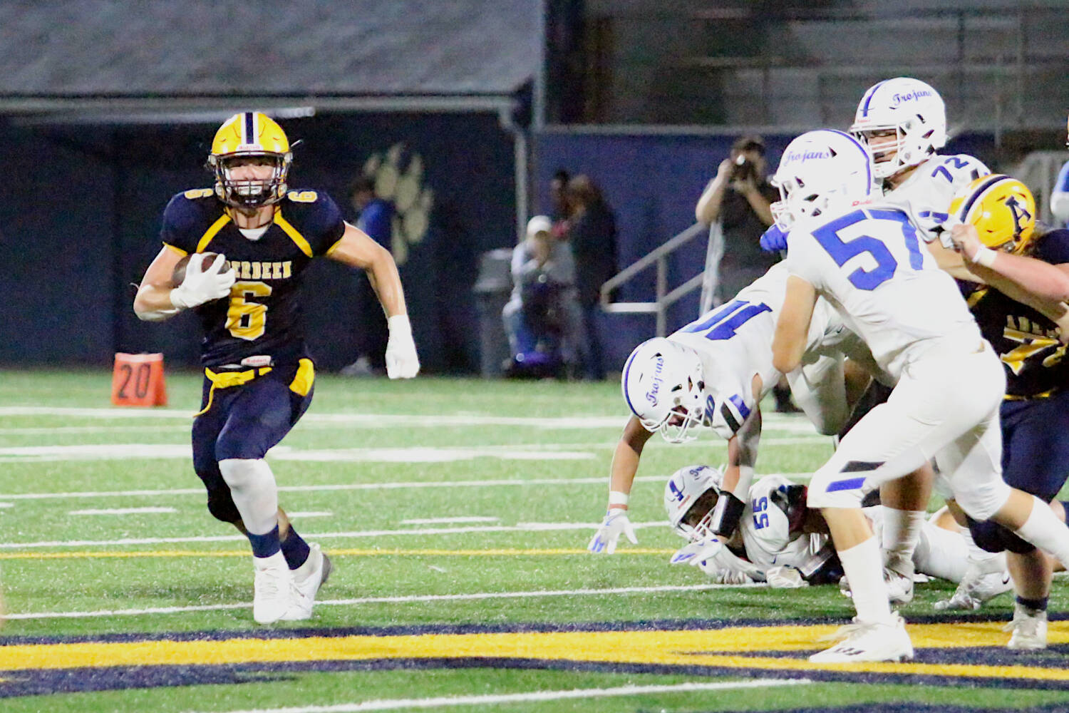 RYAN SPARKS / THE DAILY WORLD Aberdeen running back Micah Schroeder (6) finds some open space during a 20-6 loss to Olympic on Friday in Aberdeen.