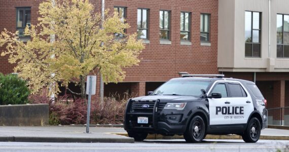 Michael S. Lockett / The Daily World
An Aberdeen police vehicle is one of the more visible components in the response after school administrators raised the security levels following a report Tuesday that an unknown person was going to bring a gun to Aberdeen High School.