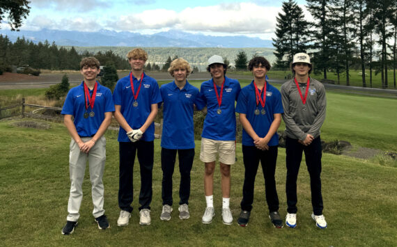 SUBMITTED PHOTO The Elma boys golf team placed second at the Sibley Scramble on Monday in Union. The Eagles followed that up with a one-stroke victory over Montesano on Tuesday in Elma.